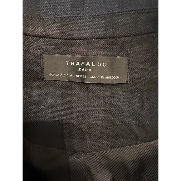 Zara Trafaluc Blazer Navy Green Plaid Cropped Medium - Picture 7 of 8